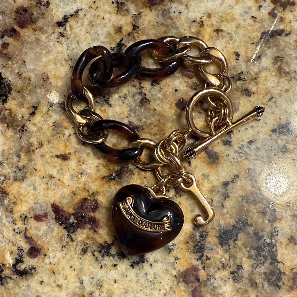 Juicy Couture Gold and Brown Heart Charm Bracelet